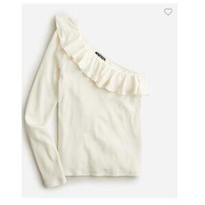 NWT J.Crew Womens XS Ruffled One Shoulder LS Shirt Top Vintage Rib Cream